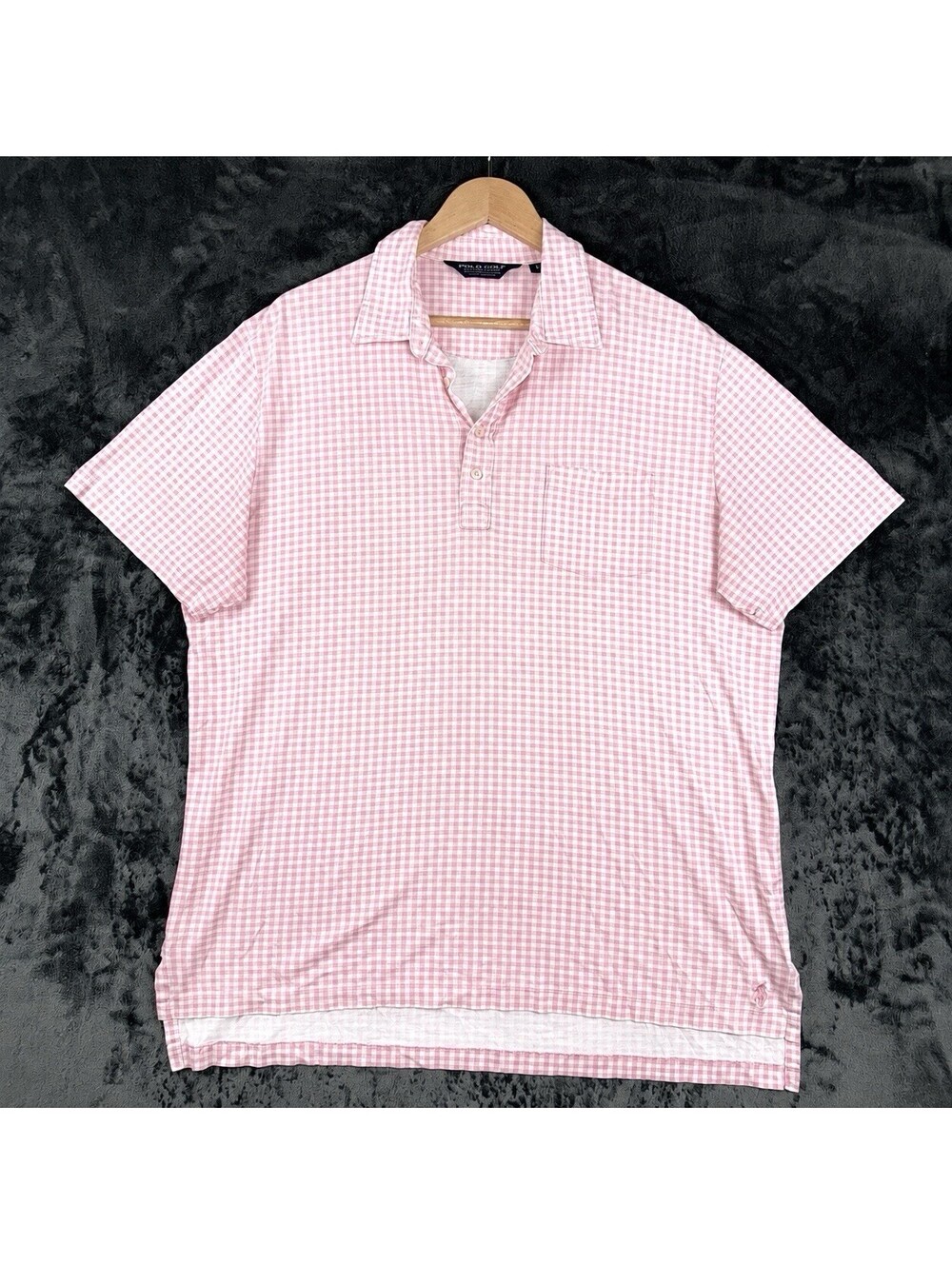 Polo Golf Ralph Lauren Men’s Large Pink White Gingham Check Polo Shirt Stretch